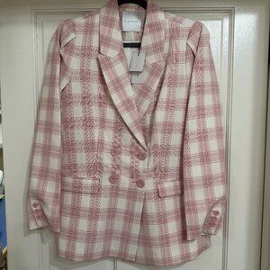 NEW with Tags Elie Tahari Pink and White Plaid Jacket sz 6